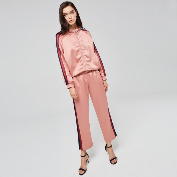 

women's tracksuits 2021 autumn fashion pink sweet office lady streetwear plus size women suits straight zipper plain pleated button cas, Gray