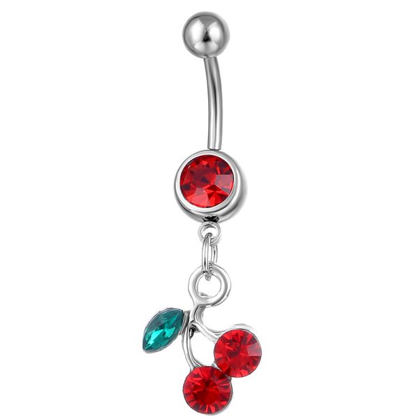 

d0091 cherry red color belly navel button ring, Silver