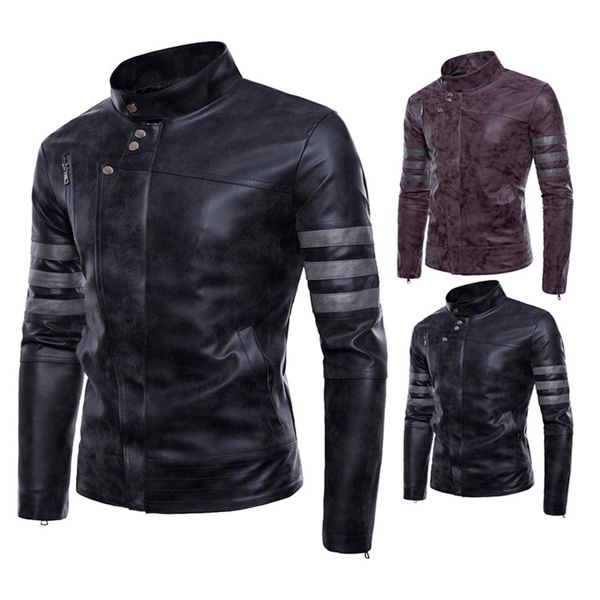 

new large men's style used locomotive leather jacket in spring 2018, Black