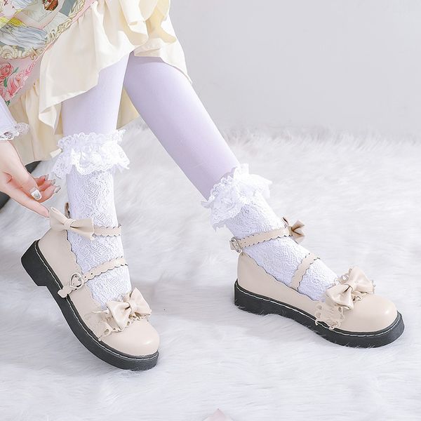 

2021 new laides lolita women sweet cute bowtie cosplay buckle round toe mary janes shoes zapatilla mujer 6q9q, Black