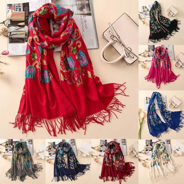 

scarves 2021designer quality embroidery cashmere vintage fashion winter women scarf long size shawls wrap lady warmer foulard, Blue;gray