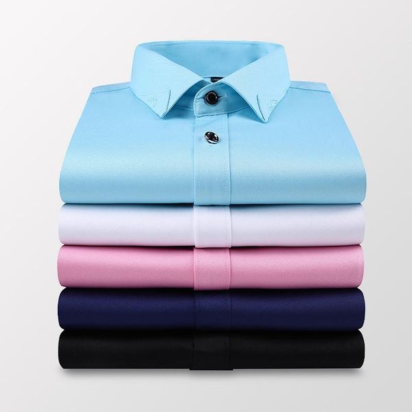 

men's casual shirts 2021 summer business solid color short sleeve shirt personalized embroidery fashion white male pink blue, White;black