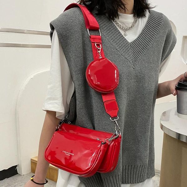 

cross body fashion designer shoulder bag wide strap crossbody bags for women luxury pu leather messenger small purse 3 set 2021