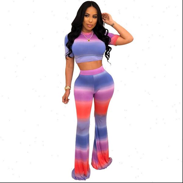 

hirigin 2 pieces women sports suit casual two piece set women clothing skinny short sleeve flare long pants female set, Gray