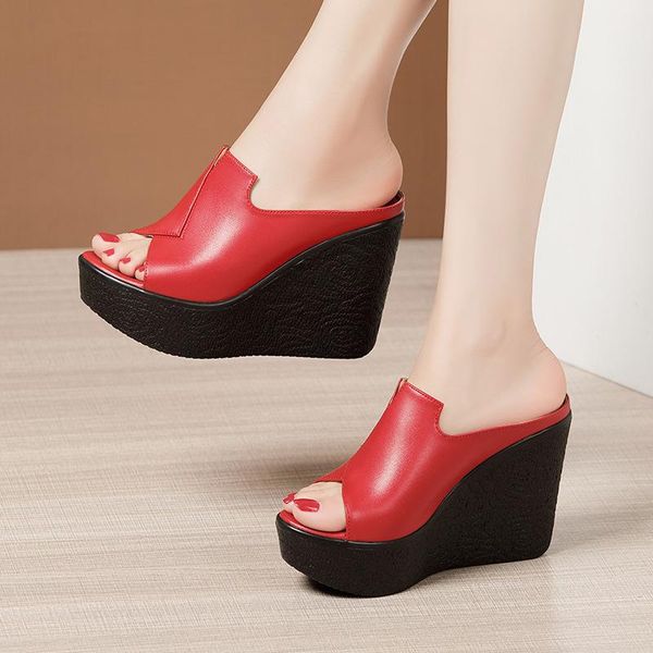

slippers 11cm extreme high heels women shoes summer 2021 chunky platform wedges slides for office beach small big size 32-43, Black
