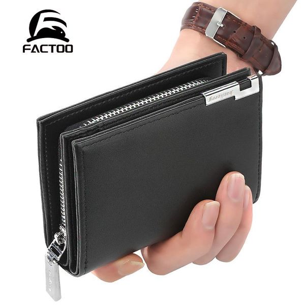 

wallets factoo men's short wallet fashion business organ card bag large capacity zipper coin purse classic quality, Red;black