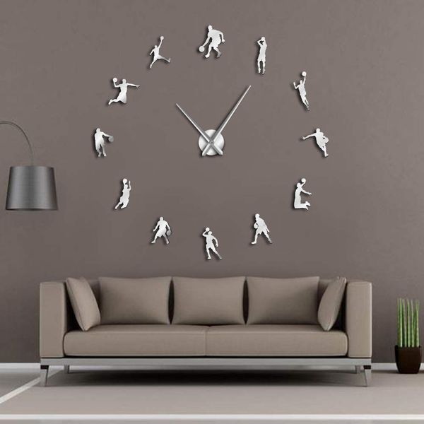 EVA Uhr Basketball Spieler DIY Große Wanduhr Basketball Slam Dunk Kinderzimmer Wand Dekor Riesige Basketball Wand Uhr Geschenke 210309