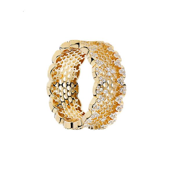 

designers 18k yellow gold women wedding cz diamond ring original box for pandora 925 sterling silver honeycomb rings set, Slivery;golden