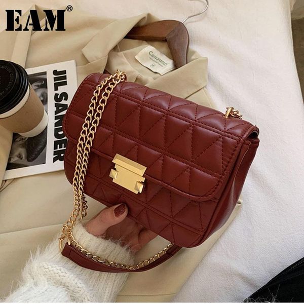 

[eam] women new metal chains small pu leather flap personality all-match crossbody shoulder bag fashion tide 2021 18a2022
