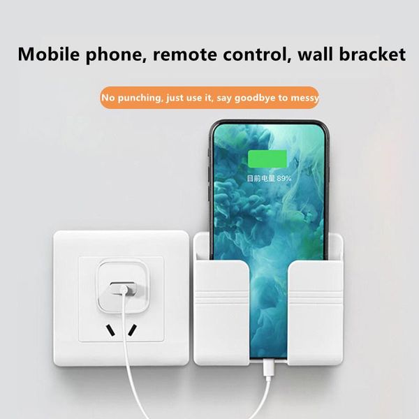 

hooks & rails wall mounted organizer storage box remote control mobile phone plug holder charging multifunction stand hook
