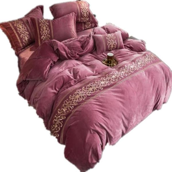 

bedding sets fleece fabric embroidery duvet cover flat/fitted sheet pillowcase