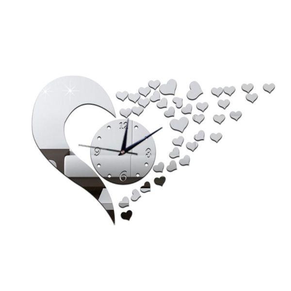 

wall clocks acrylic mirror watch diy mute love core stick creative clock