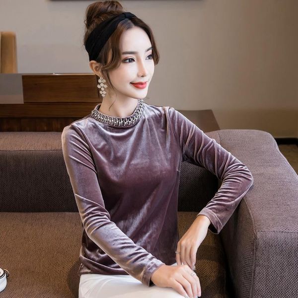 

women's t-shirt 2021 product autumn fashion velvet top, White
