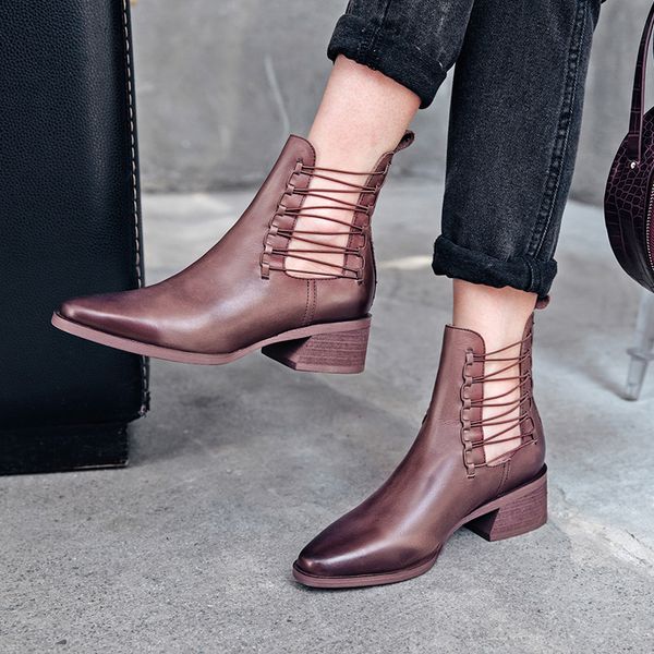 

retro western boots cowboy boots for women pointy toe leather ankle boots for women cowgirl square heels shoes woman, Black