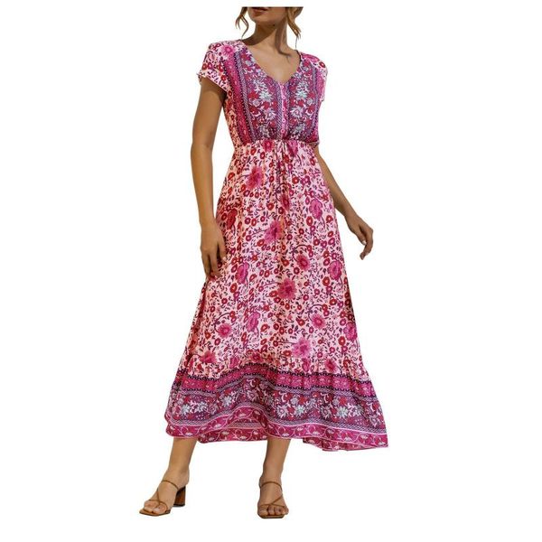 

casual dresses 2021 summer bohemian dress women's sundress sweet flare sleeve short vestido female v neck party shirt robe femme, Black;gray