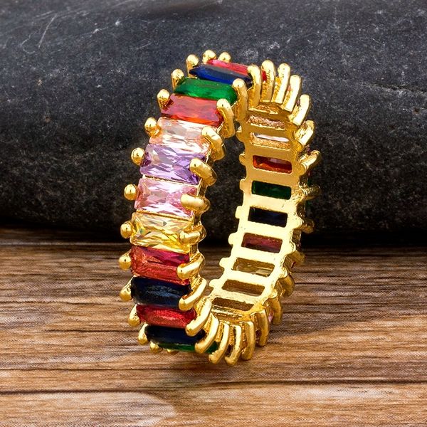 

new thin baguette rainbow cz gold ring for women girl fashion colorful cubic zirconia engagement wedding band jewelry gift, Silver