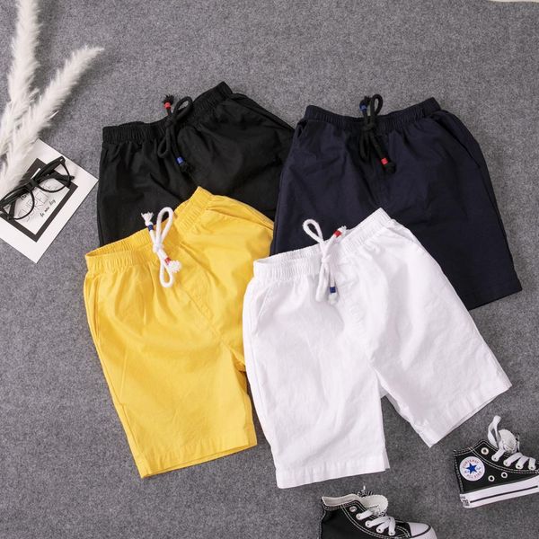 Novas crianças shorts para meninos verão criança bebê cintura elástica esportes calça algodão adolescente roupas brancas shorts com cintos 210308