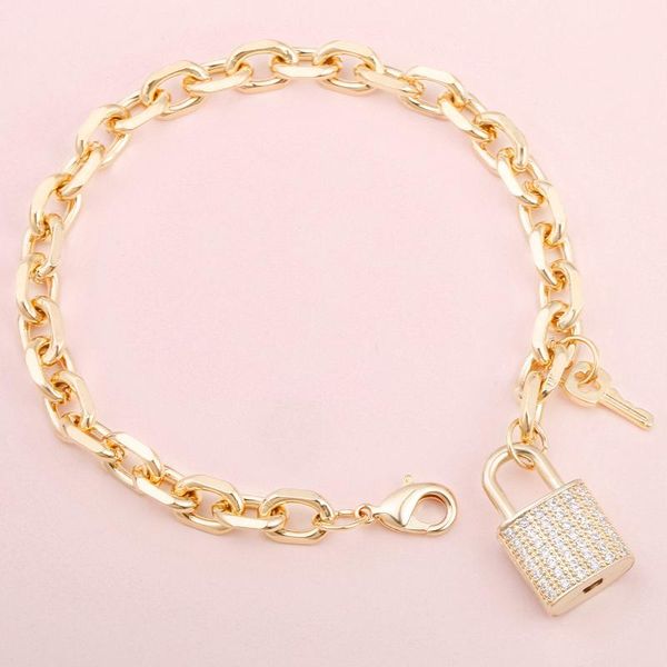 

charm bracelets cubic zircon lock key for woman gold sliver color zirconia padlock bangle jewelry friend gifts 2021, Golden;silver