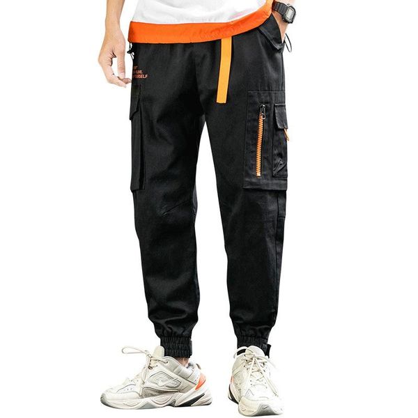 

men's pants spring autumn men casual cargo korean fashion zipper pocket ankle-tied harem streetwear sports sweatpants, Black