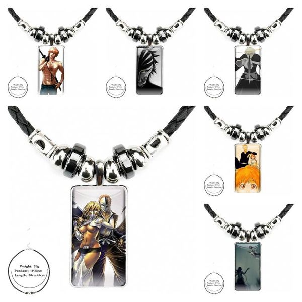 

pendant necklaces for girls wholesale ichigo kurosaki bleach vintage jewelry steel plated with glass cabochon choker long rectangle black, Silver
