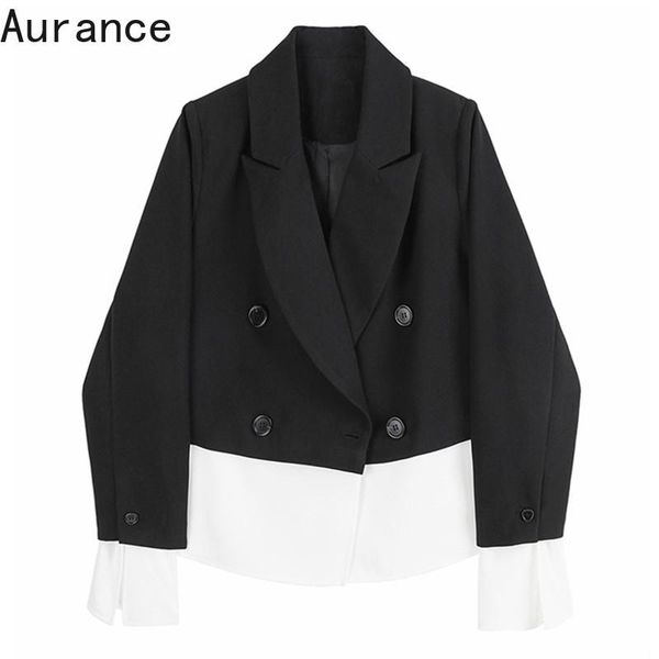 

women's suits & blazers [aurance] women long sleeve loose black contrast color blazer notched collar fit jacket fashion spring autumn c, White;black