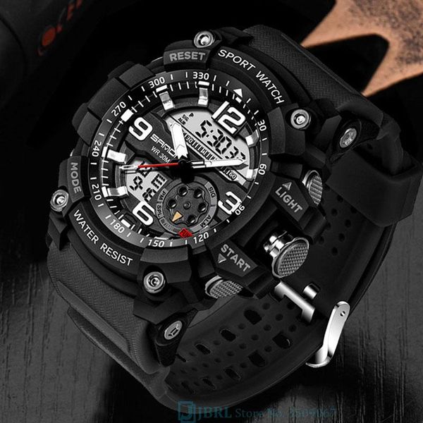 

wristwatches waterproof sport watch men watches military army sanda brand dual display wristwatch male wrist for clock hours, Slivery;brown