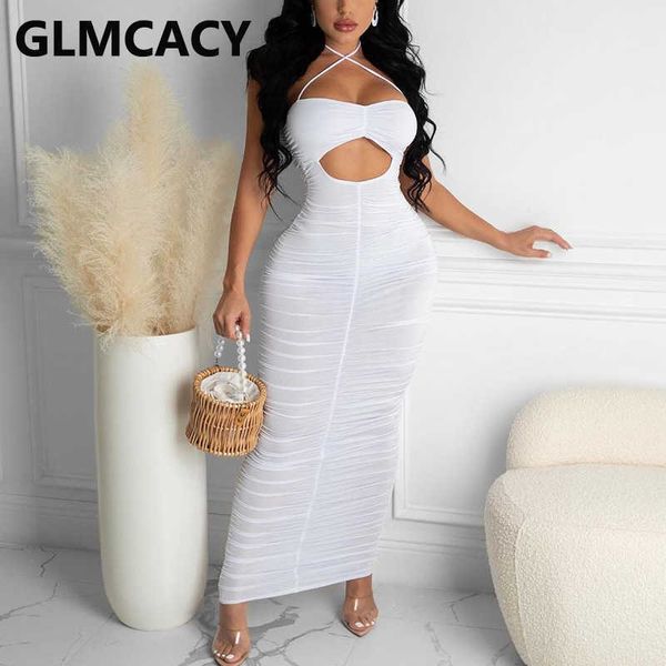 

halter solid ruched maxi dress elegant evening party long vestidos 210702, Black;gray