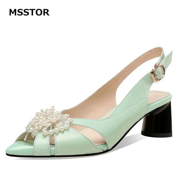 

sandals appliques pointed toe elegant summer shoes women buckle strap fashion green party high heels hollow rubber ladies, Black