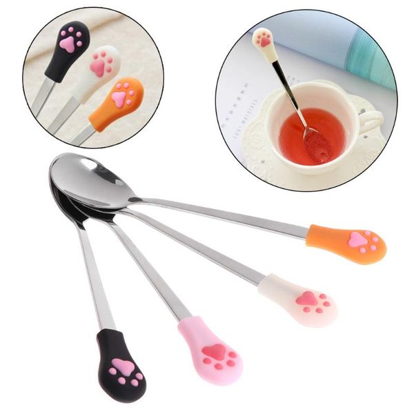 

stainless steel spoon anti slip silicone handle can cute for pets dogs