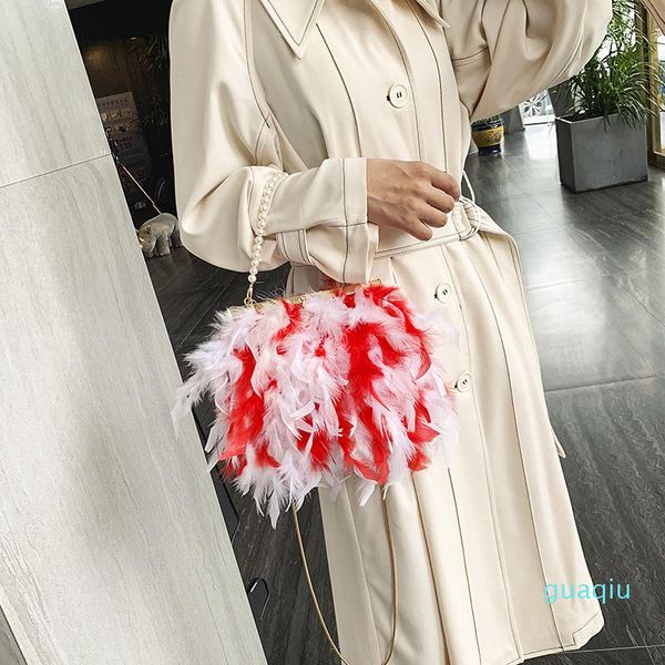 

evening bags women handbag pearl chain turkey feathers shoulder bag ladies day clutch party chain crossbody bags