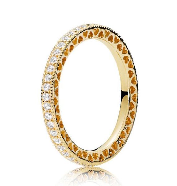 

cluster rings 925 sterling silver ring gold stackable love hearts with crystal for women wedding party gift fine jewelry, Golden;silver