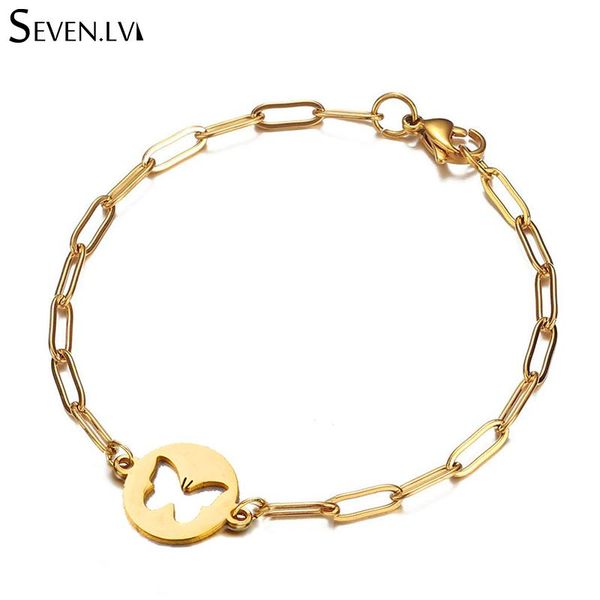 

charm bracelets round hollow butterfly pendant jewelry bracelet stainless steel chain gold titanium gift for women, Golden;silver