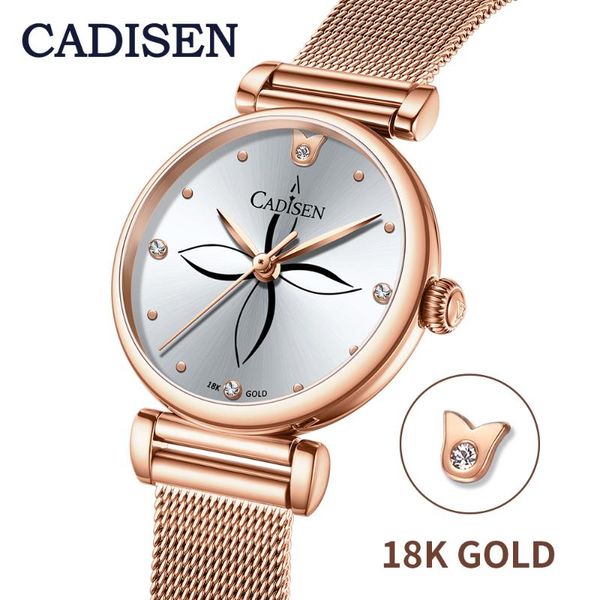 

wristwatches cadisen women watches fashion watch 2021 designer quartz 18k gold wrist gift for relogio feminino, Slivery;brown