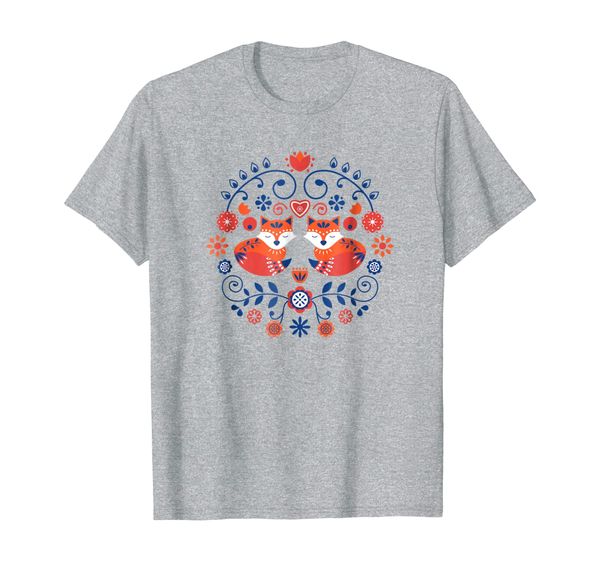 

scandinavian folk art cute fox pattern tee shirt, White;black