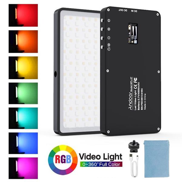 

flash heads andoer mfl-07 portable rgb led video light 10w dimmable fill cri96 tlci98 with oled screen 4500mah power bank function