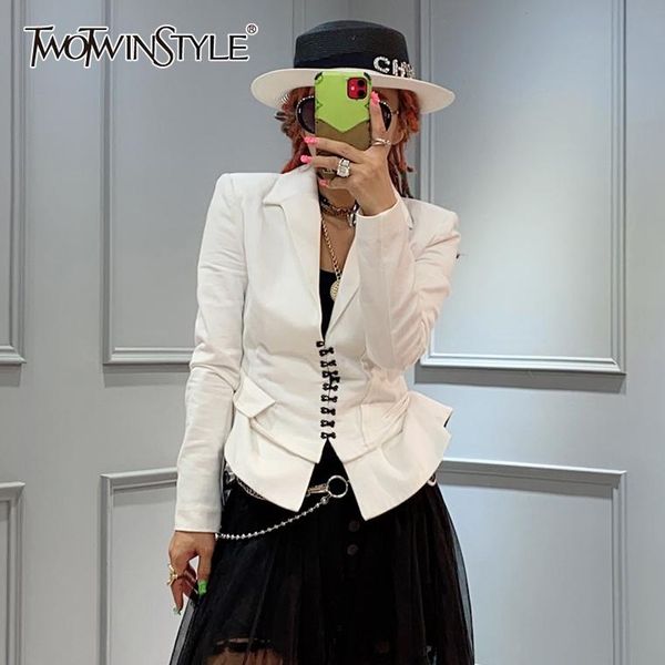 

women's suits & blazers vgh white patchwork lace blouse for women notched long sleeve casual tunic female fashion clothing 2021 spring, White;black