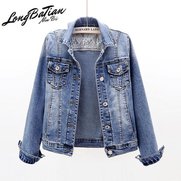 

women's jackets spring autumn plus size slim elastic denim women short long sleeve jeans jacket female casual outwear chaqueta mujer co, Black;brown