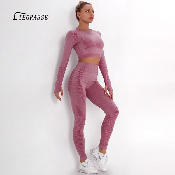 

2pcs set women sport suit yoga set gym workout clothes long sleeve fitness crop high waist energy, White;red