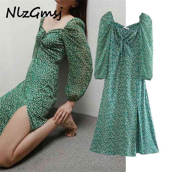 

fashion women leaf print dress autumn long sleeve ladies tunic side open midi dress vestidos 210628, Black;gray
