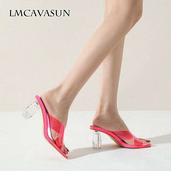 

dress shoes lmcavasun explosive transparent thick-heeled sandals and slippers women's fashion candy color cross-strap high-heeled, Black