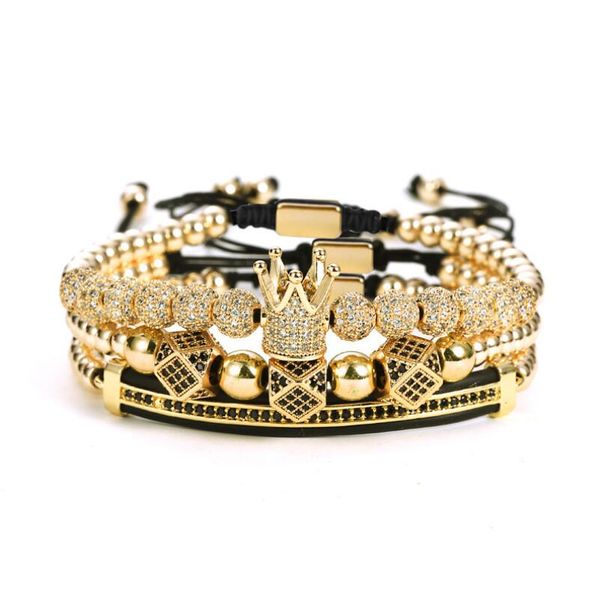 

luxury royal king crown men bracelet stainless steel bangle blue ghost ball beads pyramid bracelets & bangles for man jewelry, Black