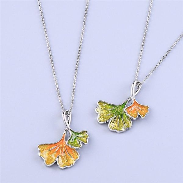 

pendant necklaces pinkse est temperament ginkgo leaf necklace women girls bohemian clavicle chain wedding party jewelry collars, Silver