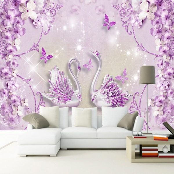 

wallpapers dropship custom luxury wallpaper noble ornate purple european flower swan modern mural 3d living room wand tapeten
