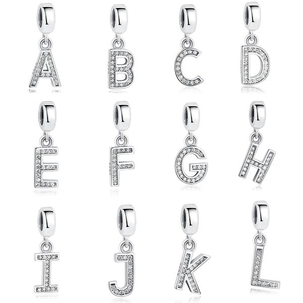 

100% authentic 925 sterling silver alphabet a-z letter charms beads fit original pandora bracelet necklace diy jewelry making q0531, Black
