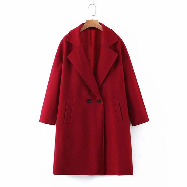 

women's wool & blends 2021 fashion winter women solid long coats single button casual jackets for ladies vintage elegant coat jacket, Black