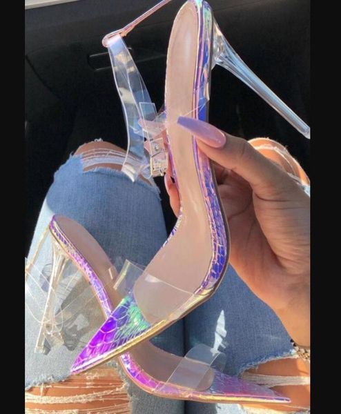 

sandals transparent high crystal with 2021 women's shoes snake, Black