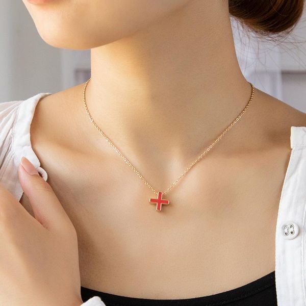 

pendant necklaces minimalist fashion simple design red cross necklace for women gold color party jewelry accessories gift, Silver