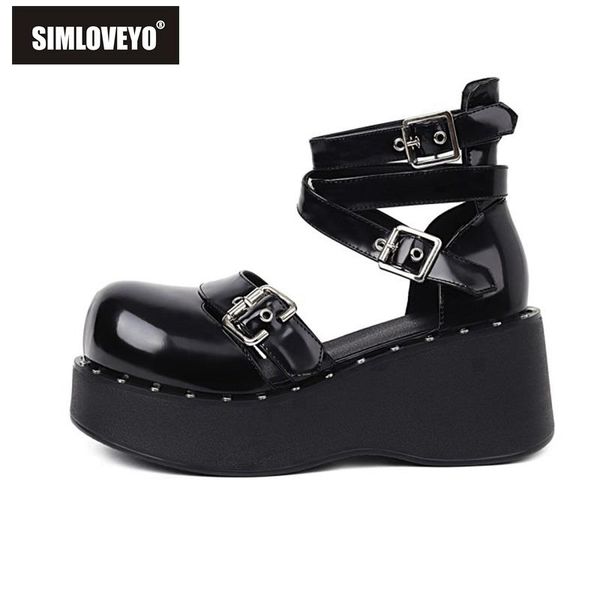 

dress shoes simloveyo cute gothic style lolita punk cosplay black comfy walking chunky heels buckle platform women footwear