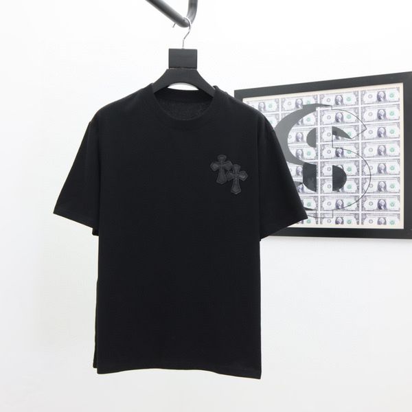 

fashion brand ch summer new cross leather embroidery sanskrit foam printing casual short sleeve t-shirt, White;black