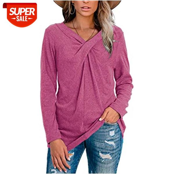 

women's v neck tshirt spring autumn casual soft solid color neckline kink long sleeve t-shirt large size long tshirt female #eq4c, White